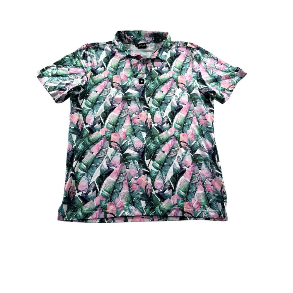Bad Birdie Performance Polo Mens L Floral Leaves Stretch Golf Shirt Short Sleeve